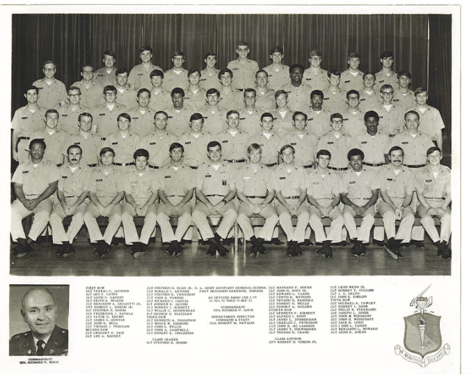 30/64 John in 1972 class of Lieutenants at Ft. Benjamin Harrison, 4th row far right